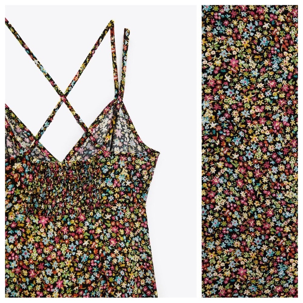 NWT. Zara Small Flowers Print Midi Dress with a V-neckline. Size S. - Picture 8 of 12